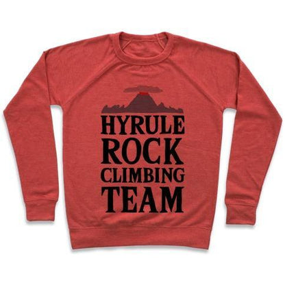 Virgin Teez  Pullover Crewneck Sweatshirt / x-small / Heathered Red HYRULE ROCK CLIMBING TEAM CREWNECK SWEATSHIRT