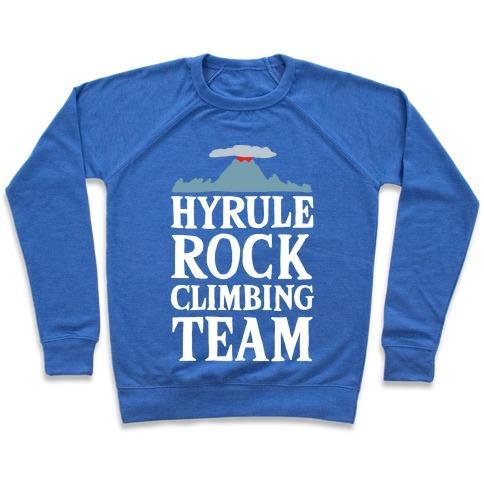 Virgin Teez  Pullover Crewneck Sweatshirt / x-small / Heathered Blue HYRULE ROCK CLIMBING TEAM CREWNECK SWEATSHIRT