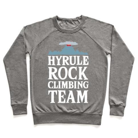 Virgin Teez  Pullover Crewneck Sweatshirt / x-small / Heathered Gray HYRULE ROCK CLIMBING TEAM CREWNECK SWEATSHIRT