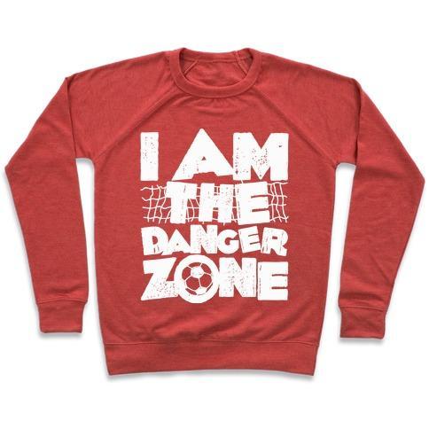 Virgin Teez  Pullover Crewneck Sweatshirt / x-small / Heathered Red I AM THE DANGER ZONE CREWNECK SWEATSHIRT