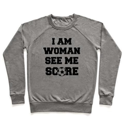 Virgin Teez  Pullover Crewneck Sweatshirt / x-small / Heathered Gray I AM WOMAN SEE ME SCORE CREWNECK SWEATSHIRT