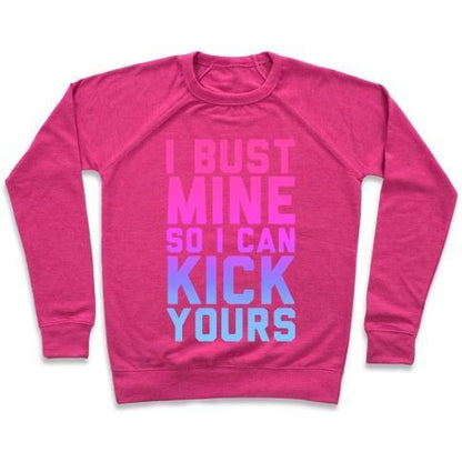 Virgin Teez  Pullover Crewneck Sweatshirt / x-small / Deep Pink I BUST MINE CREWNECK SWEATSHIRT