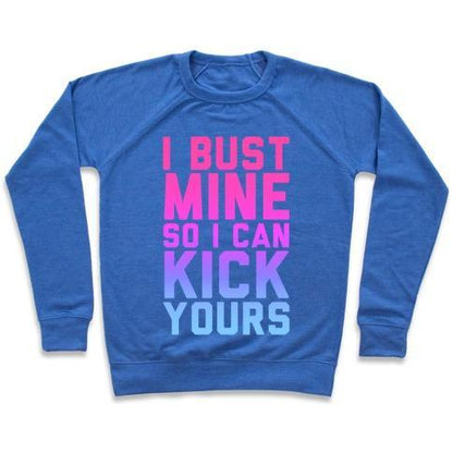 Virgin Teez  Pullover Crewneck Sweatshirt / x-small / Heathered Blue I BUST MINE CREWNECK SWEATSHIRT