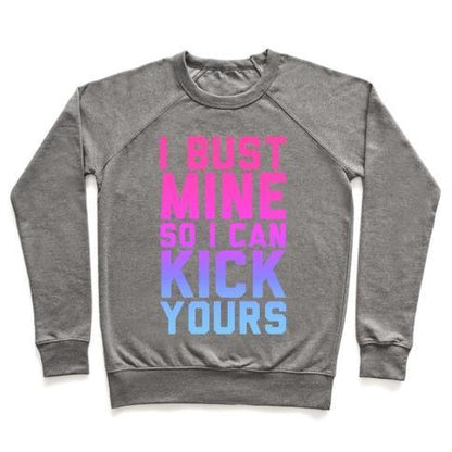 Virgin Teez  Pullover Crewneck Sweatshirt / x-small / Heathered Gray I BUST MINE CREWNECK SWEATSHIRT