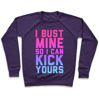 Virgin Teez  Pullover Crewneck Sweatshirt / x-small / Purple I BUST MINE CREWNECK SWEATSHIRT