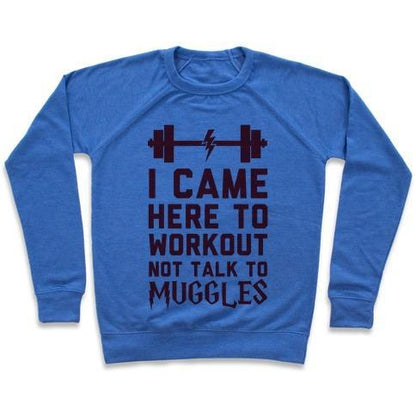 Virgin Teez  Pullover Crewneck Sweatshirt / x-small / Heathered Blue I CAME HERE TO WORKOUT NOT TALK TO MUGGLES CREWNECK SWEATSHIRT