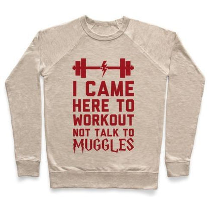 Virgin Teez  Pullover Crewneck Sweatshirt / x-small / Heathered Oatmeal I CAME HERE TO WORKOUT NOT TALK TO MUGGLES CREWNECK SWEATSHIRT