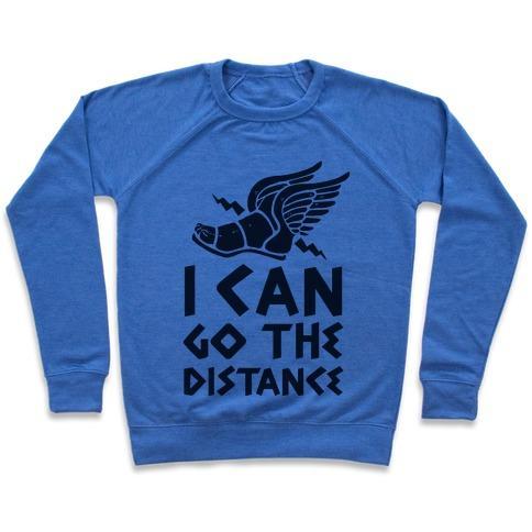 Virgin Teez  Pullover Crewneck Sweatshirt / x-small / Heathered Blue I CAN GO THE DISTANCE CREWNECK SWEATSHIRT