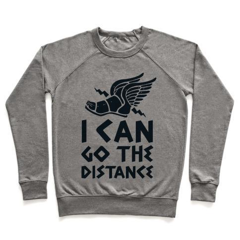 Virgin Teez  Pullover Crewneck Sweatshirt / x-small / Heathered Gray I CAN GO THE DISTANCE CREWNECK SWEATSHIRT