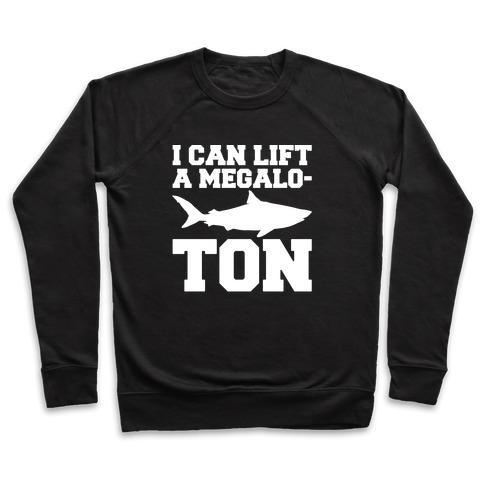 Virgin Teez  Pullover Crewneck Sweatshirt / x-small / Black I CAN LIFT A MEGALO-TON WHITE PRINT CREWNECK SWEATSHIRT