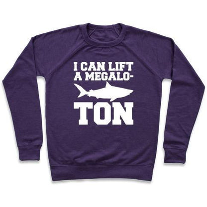 Virgin Teez  Pullover Crewneck Sweatshirt / x-small / Purple I CAN LIFT A MEGALO-TON WHITE PRINT CREWNECK SWEATSHIRT