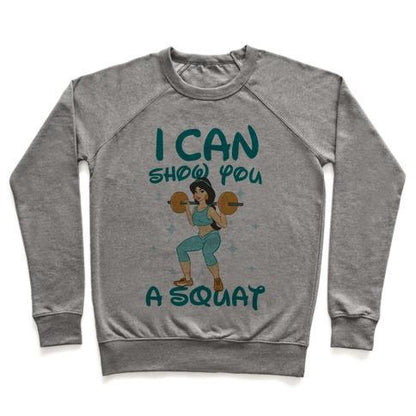 Virgin Teez  Pullover Crewneck Sweatshirt / x-small / Heathered Gray I CAN SHOW YOU A SQUAT CREWNECK SWEATSHIRT