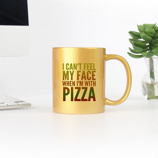 I Cant Feel My Face When Im With Pizza Yellow Gold & Silver Mug