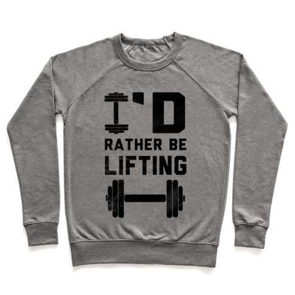 Virgin Teez  Pullover Crewneck Sweatshirt / x-small / Heathered Gray I'D RATHER BE LIFTING (TANK) CREWNECK SWEATSHIRT