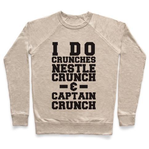 Virgin Teez  Pullover Crewneck Sweatshirt / x-small / Heathered Oatmeal I DO CRUNCHES CREWNECK SWEATSHIRT