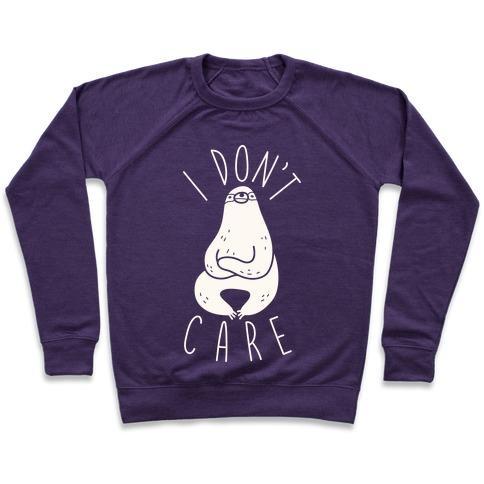 Virgin Teez  Pullover Crewneck Sweatshirt / x-small / Purple I DON'T CARE SLOTH CREWNECK SWEATSHIRT