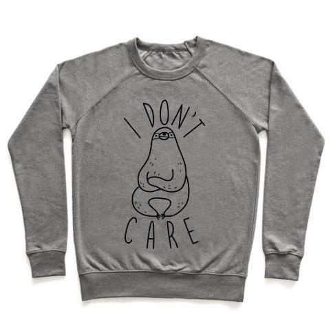 Virgin Teez  Pullover Crewneck Sweatshirt / x-small / Heathered Gray I DON'T CARE SLOTH CREWNECK SWEATSHIRT