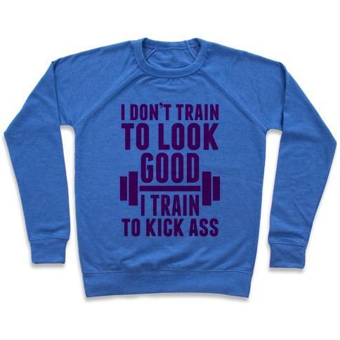 Virgin Teez  Pullover Crewneck Sweatshirt / x-small / Heathered Blue I DON'T TRAIN TO LOOK GOOD CREWNECK SWEATSHIRT