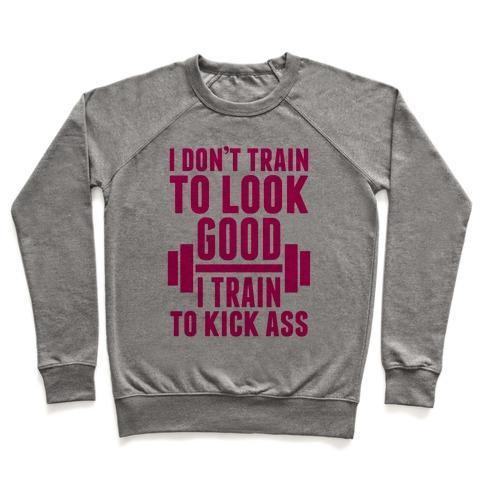 Virgin Teez  Pullover Crewneck Sweatshirt / x-small / Heathered Gray I DON'T TRAIN TO LOOK GOOD CREWNECK SWEATSHIRT