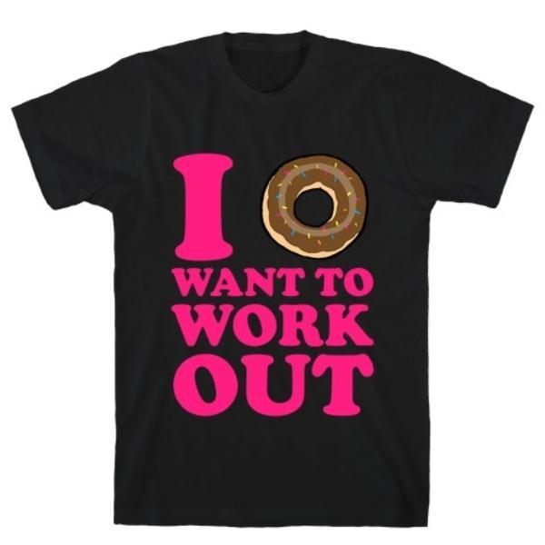 GYM FIT T-SHIRT I DOUGHNUT WANT TO WORK OUT BLACK T-SHIRT