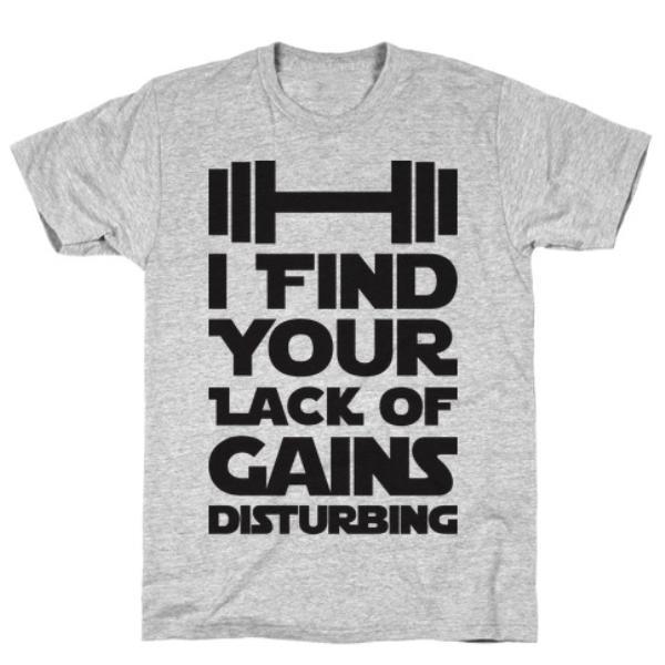 GYM FIT T-SHIRT I FIND YOUR LACK OF GAINS DISTURBING GREY T-SHIRT