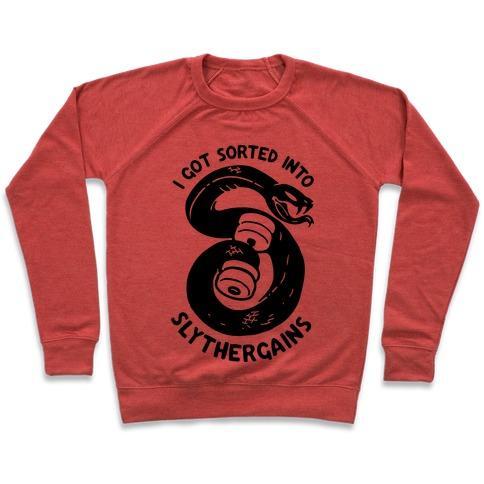 Virgin Teez  Pullover Crewneck Sweatshirt / x-small / Heathered Red I GOT SORTED INTO SLYTHERGAINS CREWNECK SWEATSHIRT