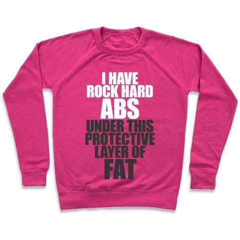 Virgin Teez  Pullover Crewneck Sweatshirt / x-small / Deep Pink I HAVE ROCK HARD ABS CREWNECK SWEATSHIRT