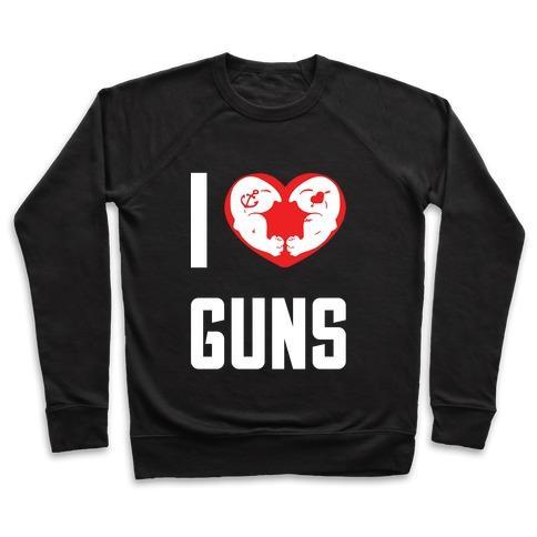 Virgin Teez  Pullover Crewneck Sweatshirt / x-small / Black I HEART GUNS CREWNECK SWEATSHIRT