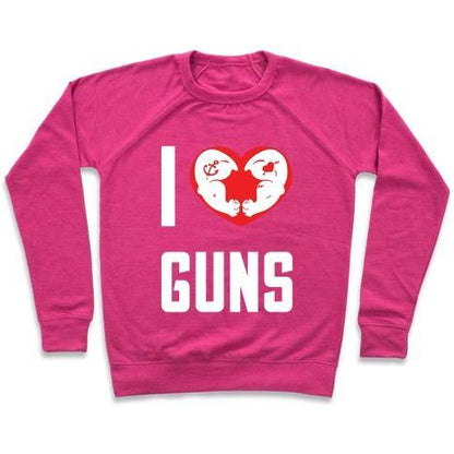 Virgin Teez  Pullover Crewneck Sweatshirt / x-small / Deep Pink I HEART GUNS CREWNECK SWEATSHIRT