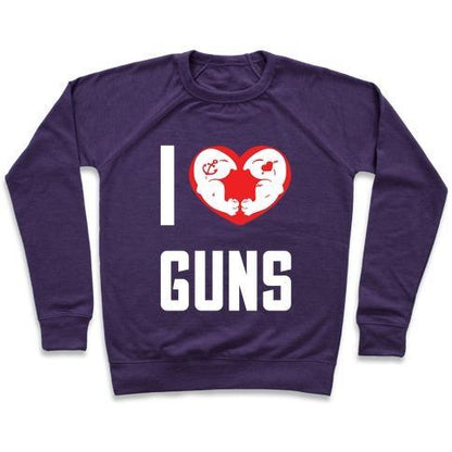 Virgin Teez  Pullover Crewneck Sweatshirt / x-small / Purple I HEART GUNS CREWNECK SWEATSHIRT