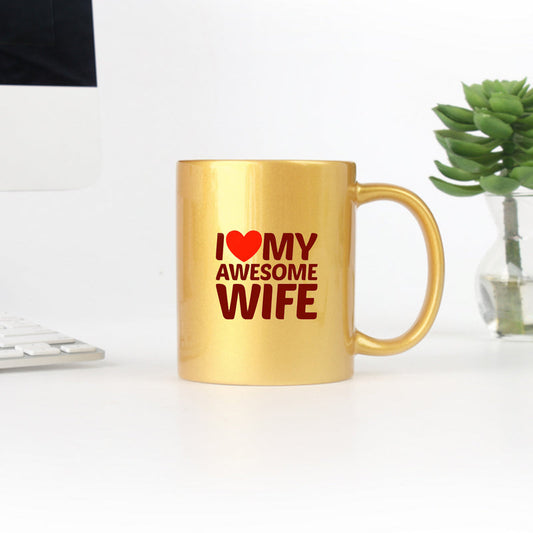 I Heart Love My Awesome Wife Gold & Silver Mug