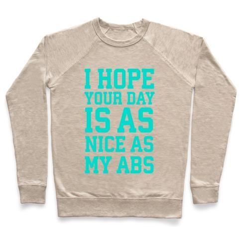 Virgin Teez  Pullover Crewneck Sweatshirt / x-small / Heathered Oatmeal I HOPE YOUR DAY IS AS NICE AS MY ABS CREWNECK SWEATSHIRT