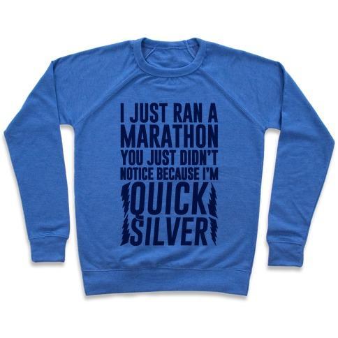 Virgin Teez  Pullover Crewneck Sweatshirt / x-small / Heathered Blue I JUST RAN A MARATHON CREWNECK SWEATSHIRT