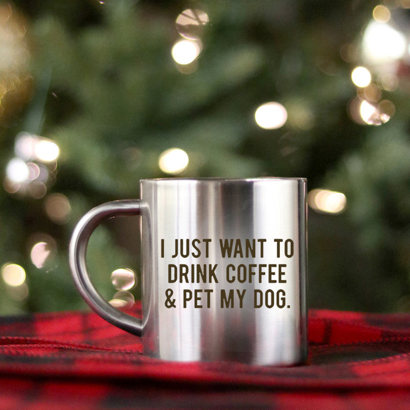 I Just Want To Drink Coffee And Pet My Dog Gold & Silver Mug