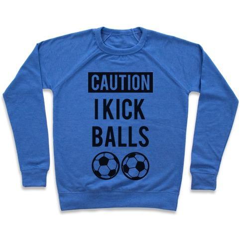 Virgin Teez  Pullover Crewneck Sweatshirt / x-small / Heathered Blue I KICK BALLS CREWNECK SWEATSHIRT