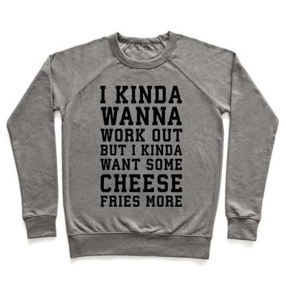 Virgin Teez  Pullover Crewneck Sweatshirt / x-small / Heathered Gray I KINDA WANNA WORK OUT CREWNECK SWEATSHIRT