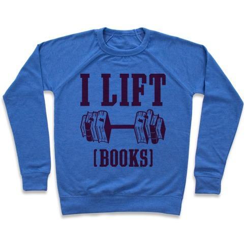 Virgin Teez  Pullover Crewneck Sweatshirt / x-small / Heathered Blue I LIFT BOOKS CREWNECK SWEATSHIRT