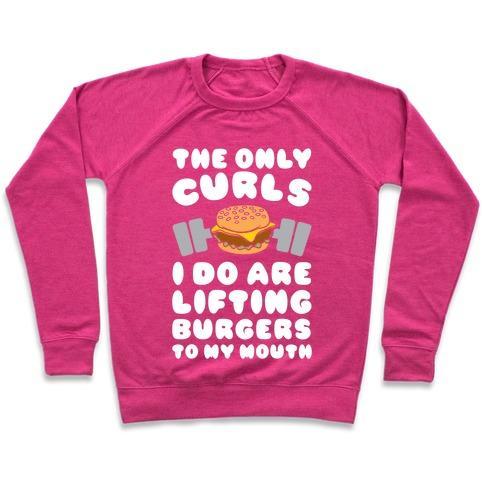 Virgin Teez  Pullover Crewneck Sweatshirt / x-small / Deep Pink I LIFT BURGERS CREWNECK SWEATSHIRT