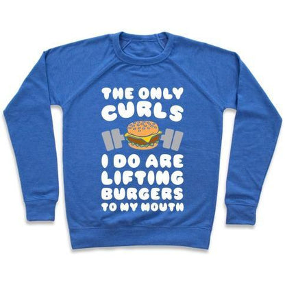 Virgin Teez  Pullover Crewneck Sweatshirt / x-small / Heathered Blue I LIFT BURGERS CREWNECK SWEATSHIRT