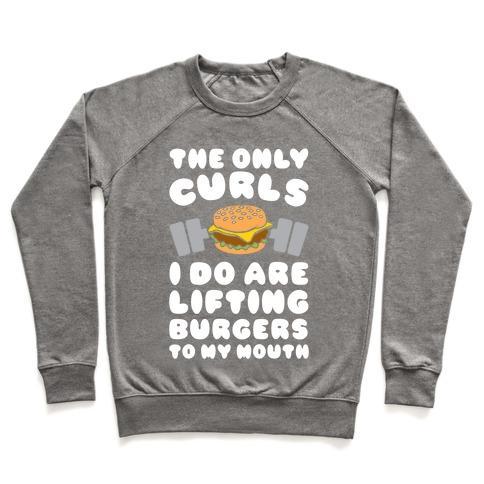 Virgin Teez  Pullover Crewneck Sweatshirt / x-small / Heathered Gray I LIFT BURGERS CREWNECK SWEATSHIRT