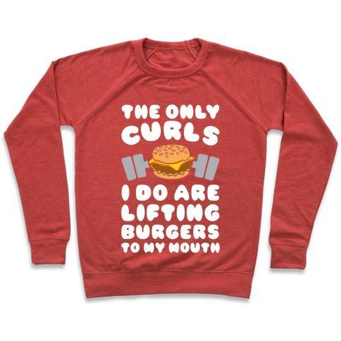 Virgin Teez  Pullover Crewneck Sweatshirt / x-small / Heathered Red I LIFT BURGERS CREWNECK SWEATSHIRT