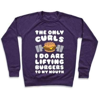 Virgin Teez  Pullover Crewneck Sweatshirt / x-small / Purple I LIFT BURGERS CREWNECK SWEATSHIRT