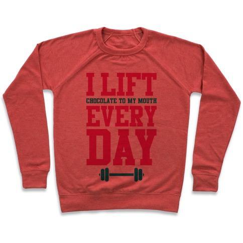 Virgin Teez  Pullover Crewneck Sweatshirt / x-small / Heathered Red I LIFT EVERY DAY CREWNECK SWEATSHIRT