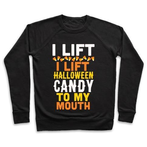 Virgin Teez  Pullover Crewneck Sweatshirt / x-small / Black I LIFT (HALLOWEEN CANDY TO MY MOUTH) CREWNECK SWEATSHIRT