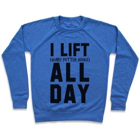 Virgin Teez  Pullover Crewneck Sweatshirt / x-small / Heathered Blue I LIFT (HARRY POTTER BOOKS) ALL DAY CREWNECK SWEATSHIRT