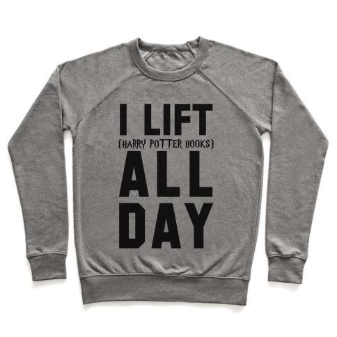 Virgin Teez  Pullover Crewneck Sweatshirt / x-small / Heathered Gray I LIFT (HARRY POTTER BOOKS) ALL DAY CREWNECK SWEATSHIRT