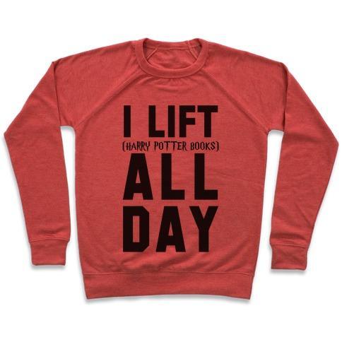 Virgin Teez  Pullover Crewneck Sweatshirt / x-small / Heathered Red I LIFT (HARRY POTTER BOOKS) ALL DAY CREWNECK SWEATSHIRT