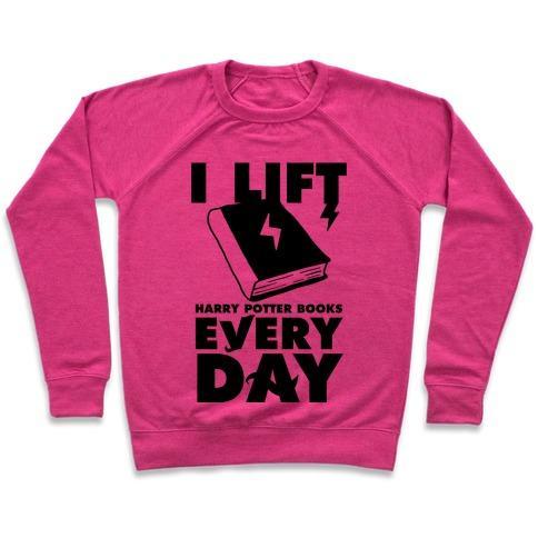 Virgin Teez  Pullover Crewneck Sweatshirt / x-small / Deep Pink I LIFT (HARRY POTTER BOOKS) EVERY DAY CREWNECK SWEATSHIRT