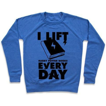 Virgin Teez  Pullover Crewneck Sweatshirt / x-small / Heathered Blue I LIFT (HARRY POTTER BOOKS) EVERY DAY CREWNECK SWEATSHIRT