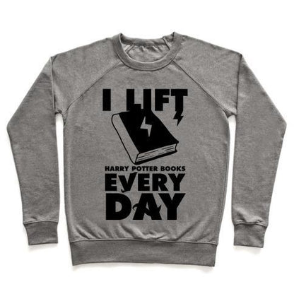 Virgin Teez  Pullover Crewneck Sweatshirt / x-small / Heathered Gray I LIFT (HARRY POTTER BOOKS) EVERY DAY CREWNECK SWEATSHIRT